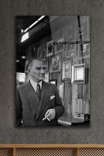 Atatürk Portre   Mustafa Kemal Atatürk Dikdörtgen Dekoratif Cam Tablo