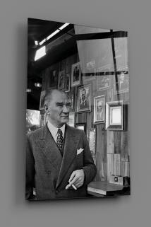 Atatürk Portre   Mustafa Kemal Atatürk Dikdörtgen Dekoratif Cam Tablo