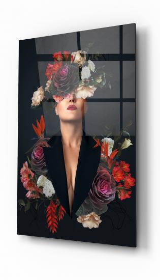 Kadın ve Çiçek Cam Tablo - Dekoratif Cam Tablo